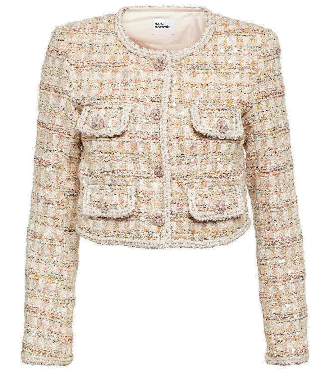 【SELF PORTRAIT】関税込★BOUCLE JACKET WITH PEARLS Cream Boucle Pearl Trim Jacket – self-portrait-US