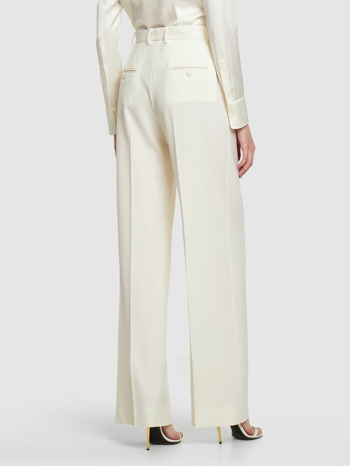Dolce & Gabbana White Wool Tapered High Waist Pants
