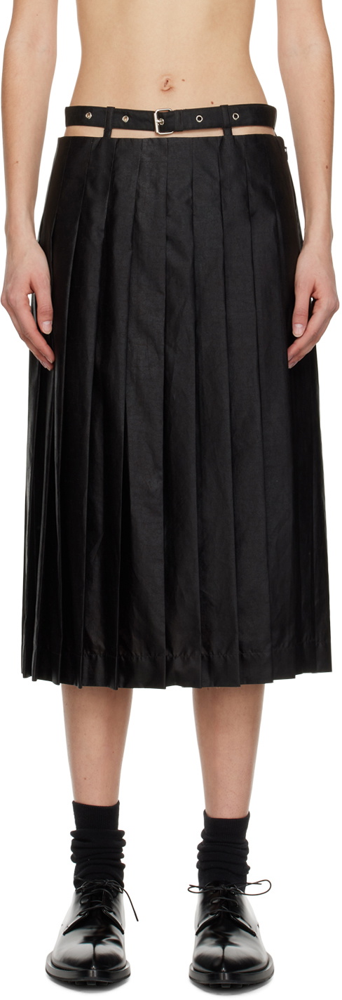 UMBER POSTPAST Black Pleated Midi Skirt