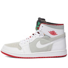 Air Jordan Men's 1 Zoom Air CMFT Sneakers in White/Red. Silver/Concord