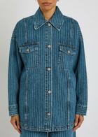 Free People Dunes Striped Denim Jacket Blue