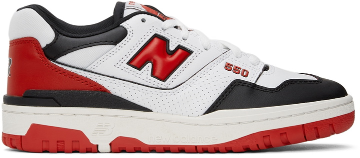 Photo: New Balance White & Red BB550 Sneakers