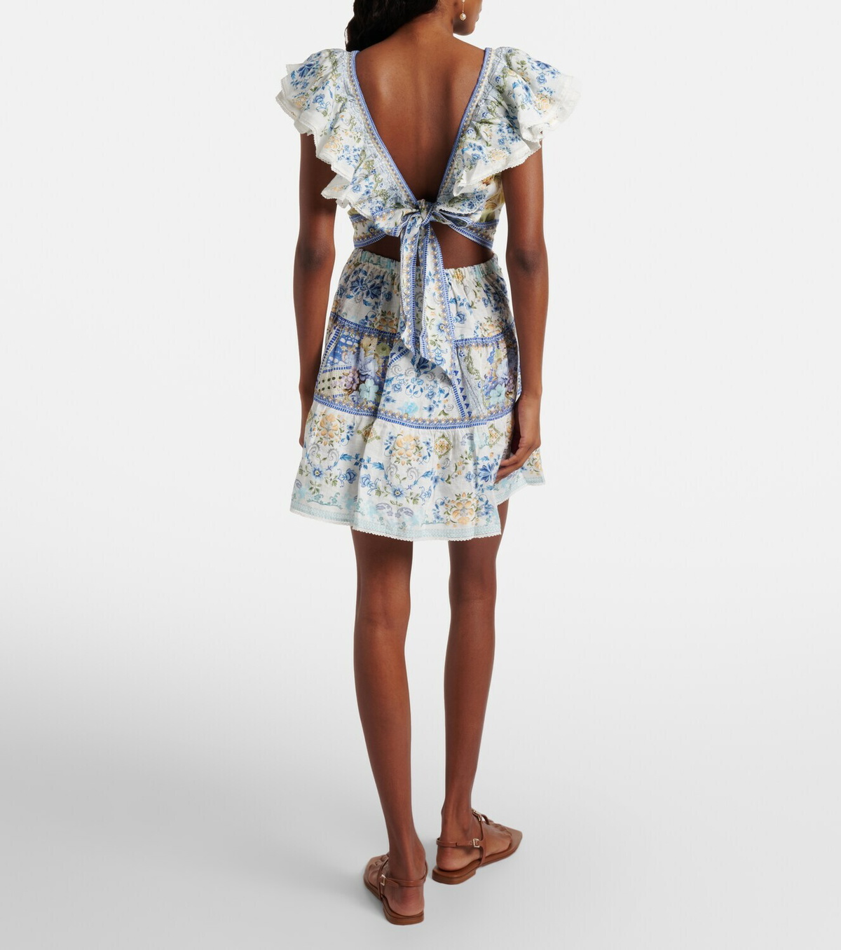 Camilla Embellished floral linen minidress