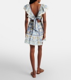 Camilla Embellished floral linen minidress