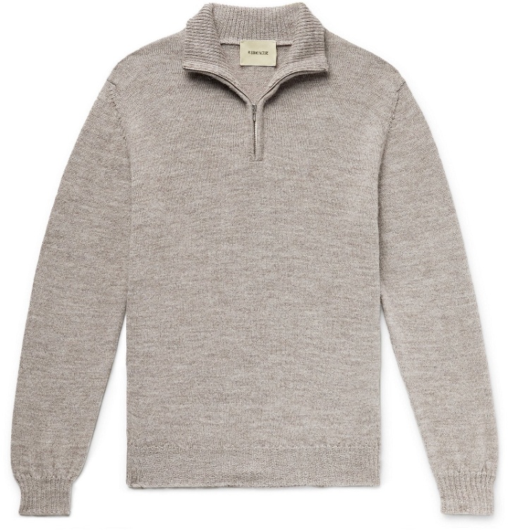 Photo: De Bonne Facture - Mélange Wool and Alpaca-Blend Half-Zip Sweater - Gray