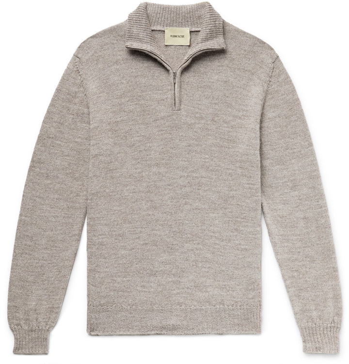 Photo: De Bonne Facture - Mélange Wool and Alpaca-Blend Half-Zip Sweater - Gray