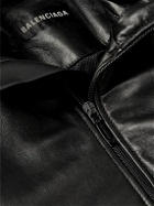 Balenciaga - Logo-Embroidered Leather Track Jacket - Black