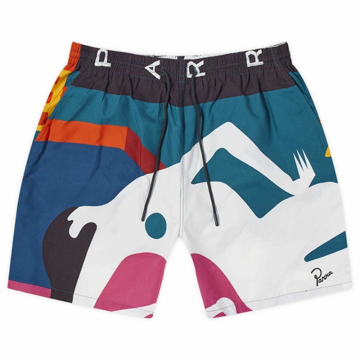 Photo: By Parra Men's Beached In White Swim Shorts in Multi