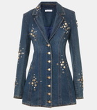 Area Crystal-embellished denim blazer dress