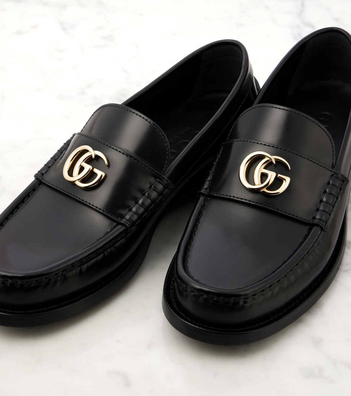 Original 1970\'s Gucci Seldom Seen DOUBLE GG LOGO Loafers 41M. Black. 1970s Gucci Classic Tricolore Horsebit Loafers — Wayward  main image 2