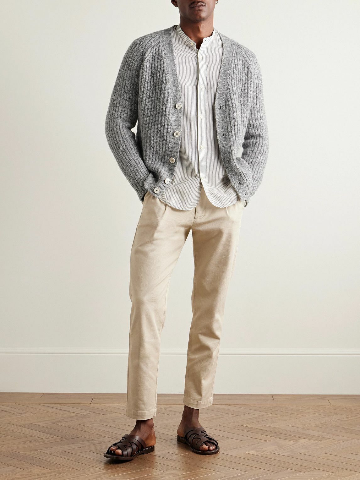 Incotex - Zanone Ribbed Wool Cardigan - Gray