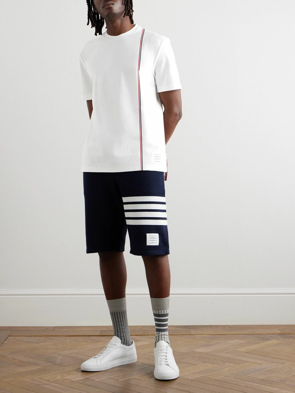 Thom Browne - Logo-Appliquéd Striped Cotton-Jersey T-Shirt