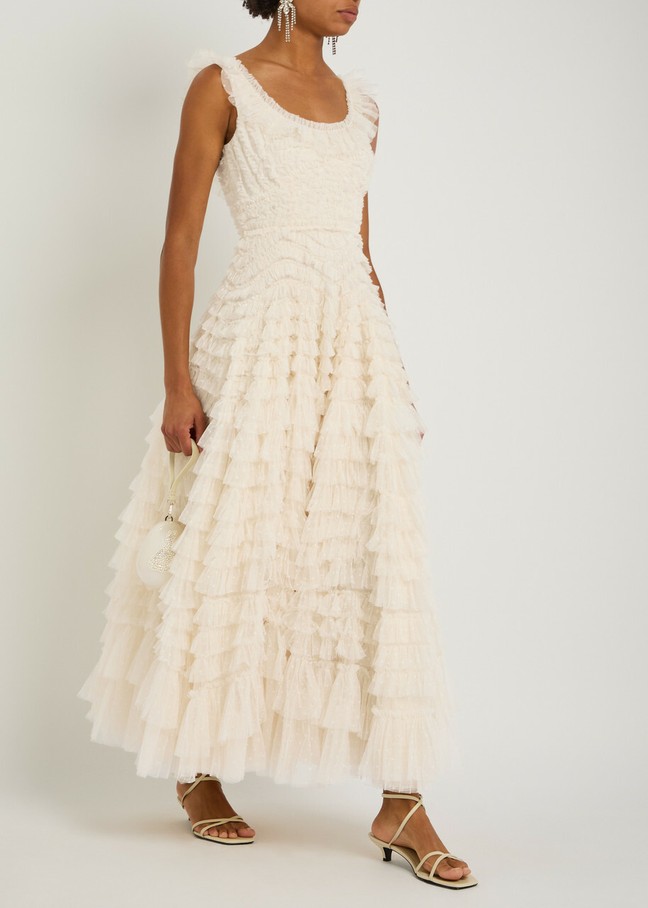 Needle & Thread Hattie Ruffled Tulle Gown Cream