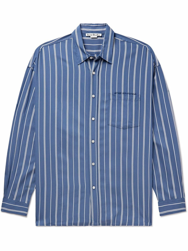 Photo: Acne Studios - Setiter Logo-Embroidered Pinstriped Woven Shirt - Blue
