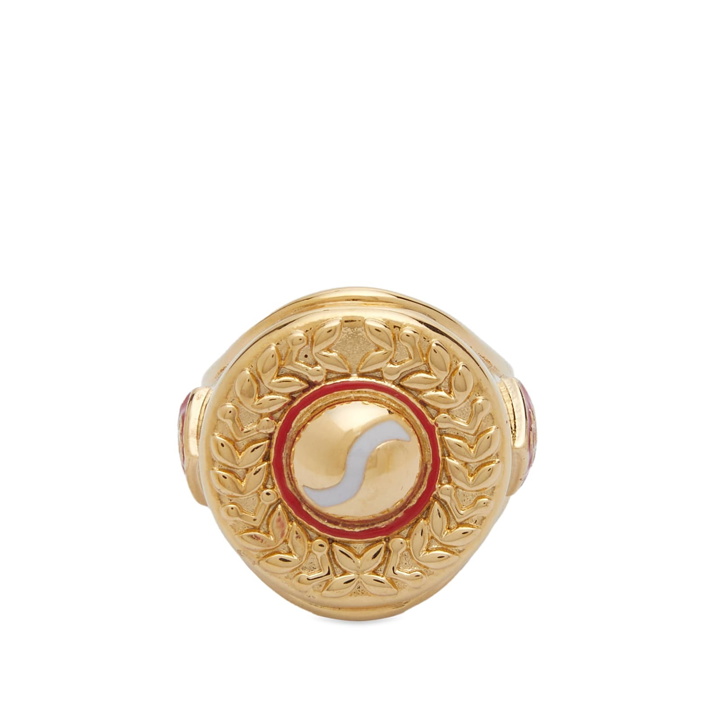 Photo: Casablanca Men's Sports Medallion Ring in Gold/Red