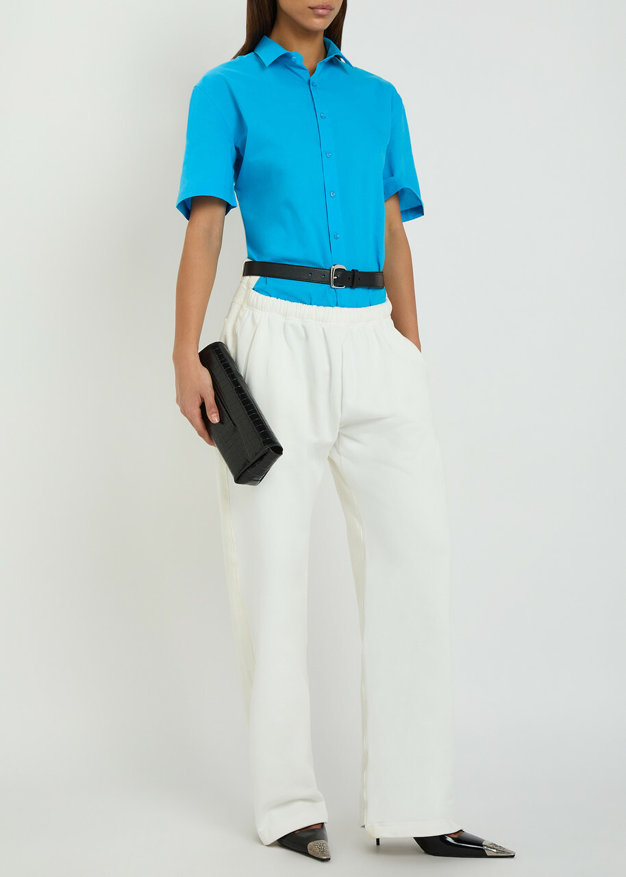 Bettter Contrasting Denim and Cotton Straight-leg Trousers White