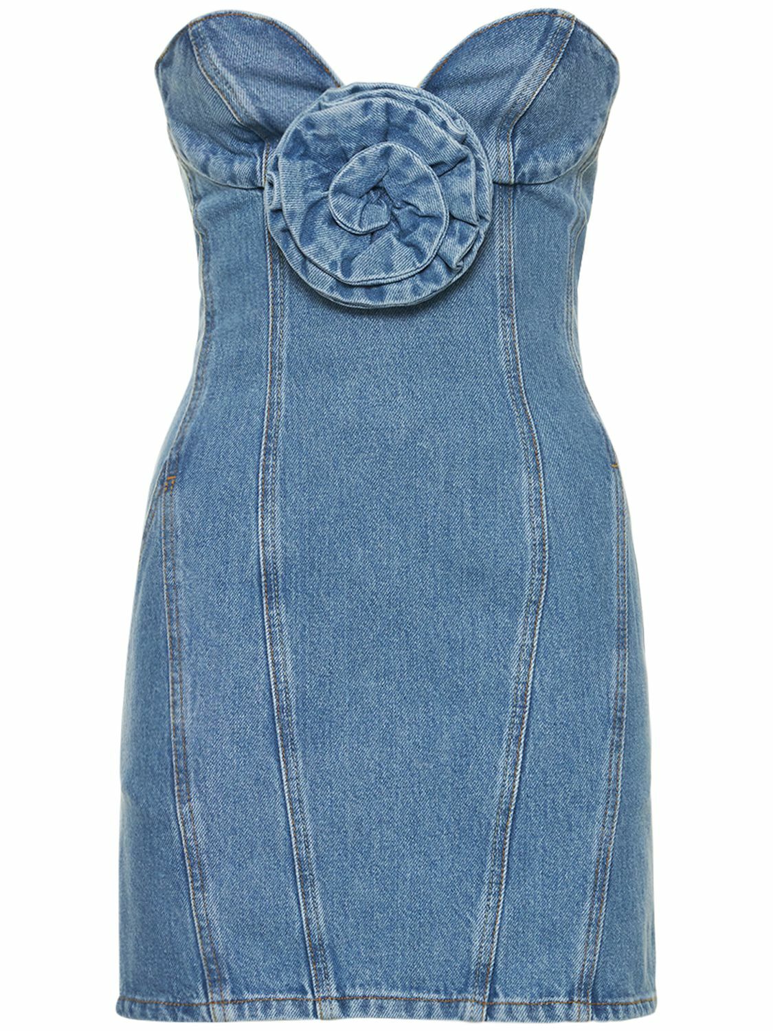 MAGDA BUTRYM Denim Bustier Mini Dress with 3d Flower Magda