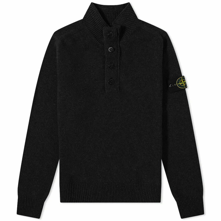 Photo: Stone Island Men's Lambswool Quarter Button Knit in Black