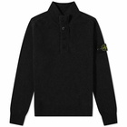 Stone Island Men's Lambswool Quarter Button Knit in Black