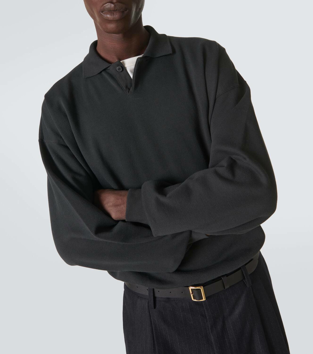 トップス AURALEE cotton 100% big polo Auralee Super Fine Cotton Pique Big Polo | Black | Canoe Club