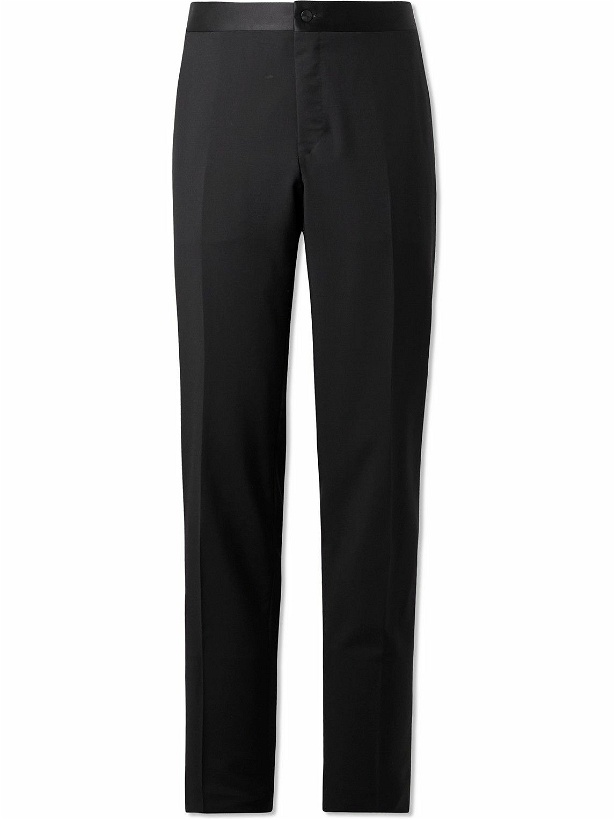 Photo: Canali - Straight-Leg Satin-Trimmed Wool and Mohair-Blend Tuxedo Trousers - Black
