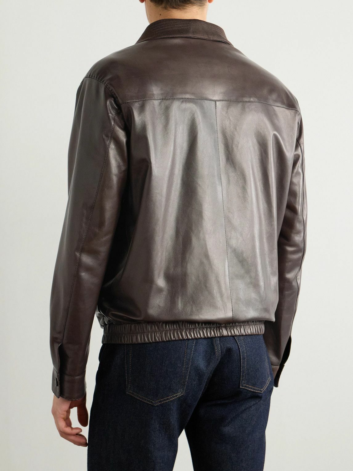 Kiton - Leather Blouson Jacket - Brown