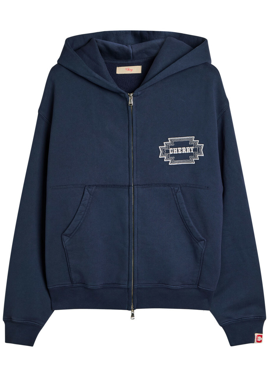 Cherry Los Angeles Embroidered Navajo Hooded Cotton Sweatshirt Blue