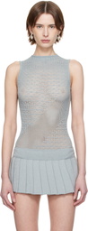 Isa Boulder Blue Rib-Knit Halter Bodysuit