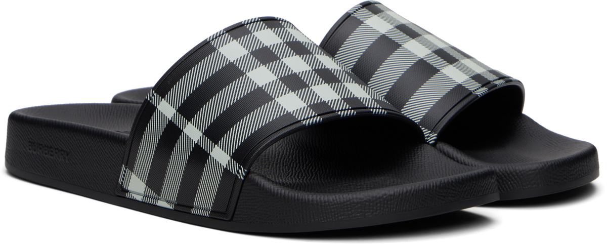 Burberry Black & White Check Pool Slides Burberry