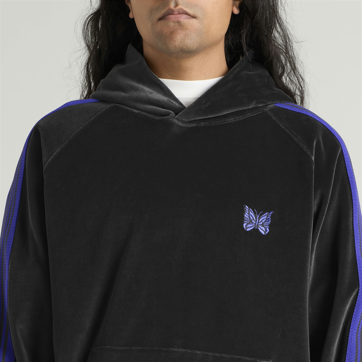 Needles Men's Velour Track Hoodie in Charcoal