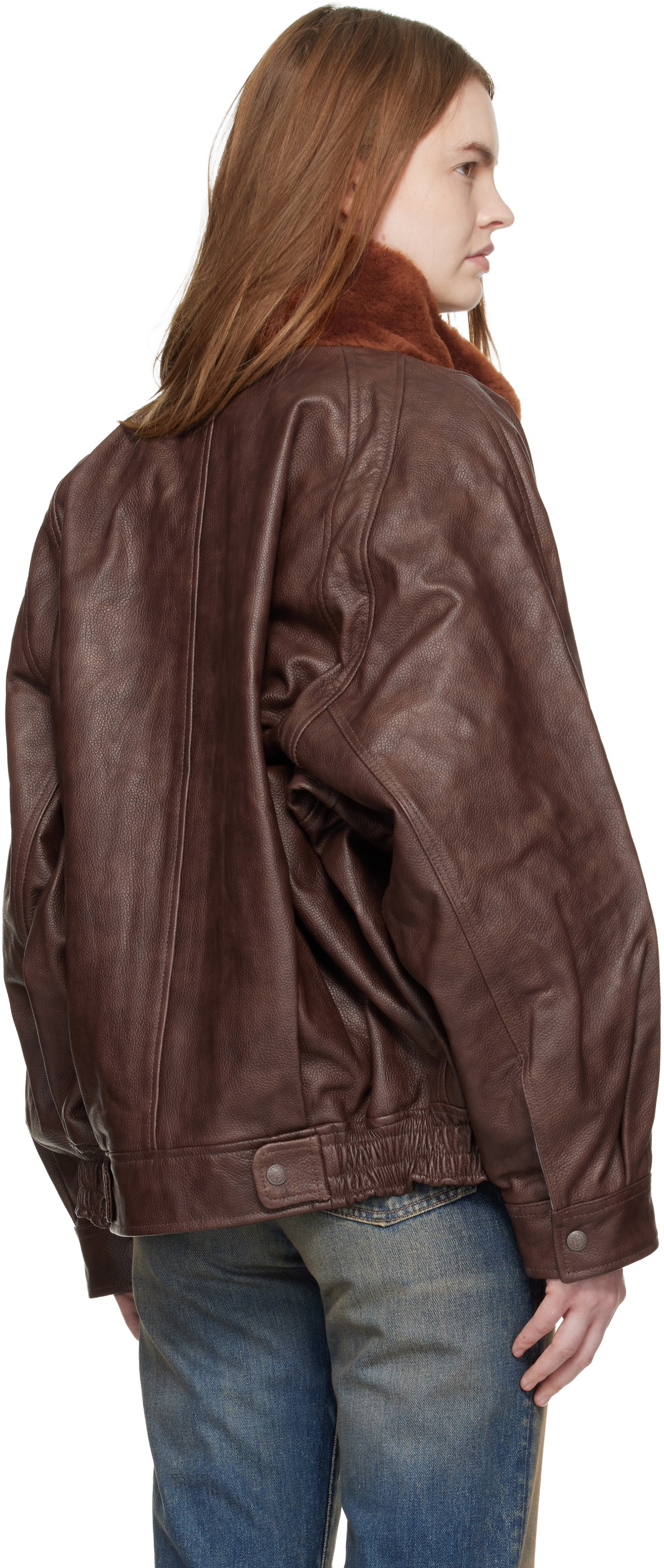 R13 Brown Shearling Collar Flight Leather Jacket