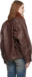 R13 Brown Shearling Collar Flight Leather Jacket