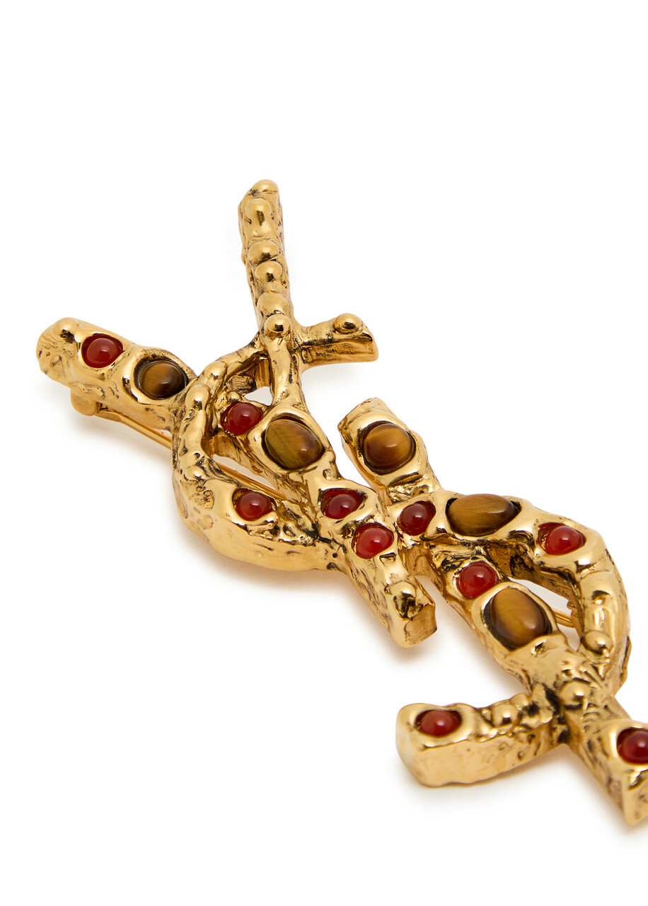 Saint Laurent Cassandre Stone-embellished Brooch - Gold - One Size