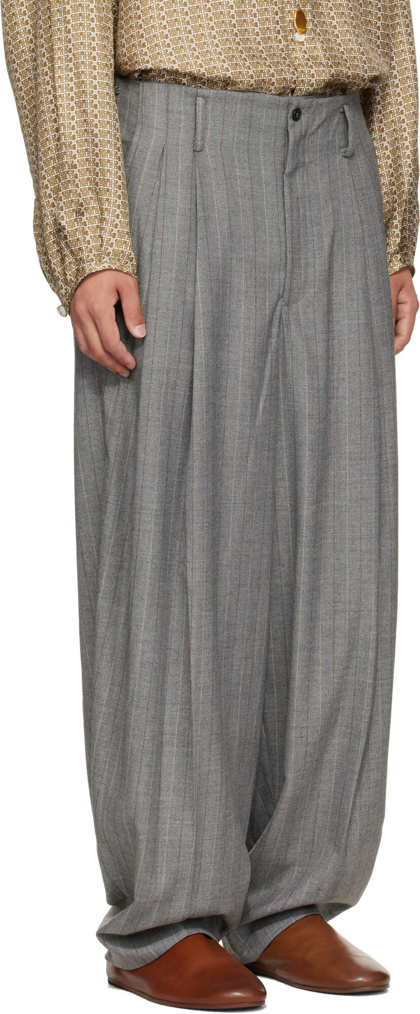 Hed Mayner Gray Striped Trousers