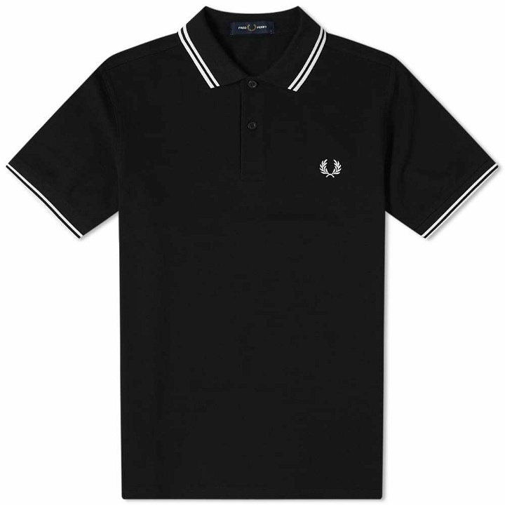 Photo: Fred Perry Authentic Men's Slim Fit Twin Tipped Polo Shirt in Black/Porcelain