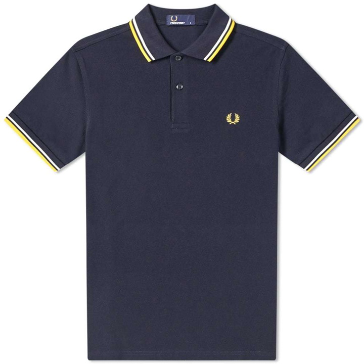 Photo: Fred Perry Authentic Twin Tipped Polo Navy, White & Yellow