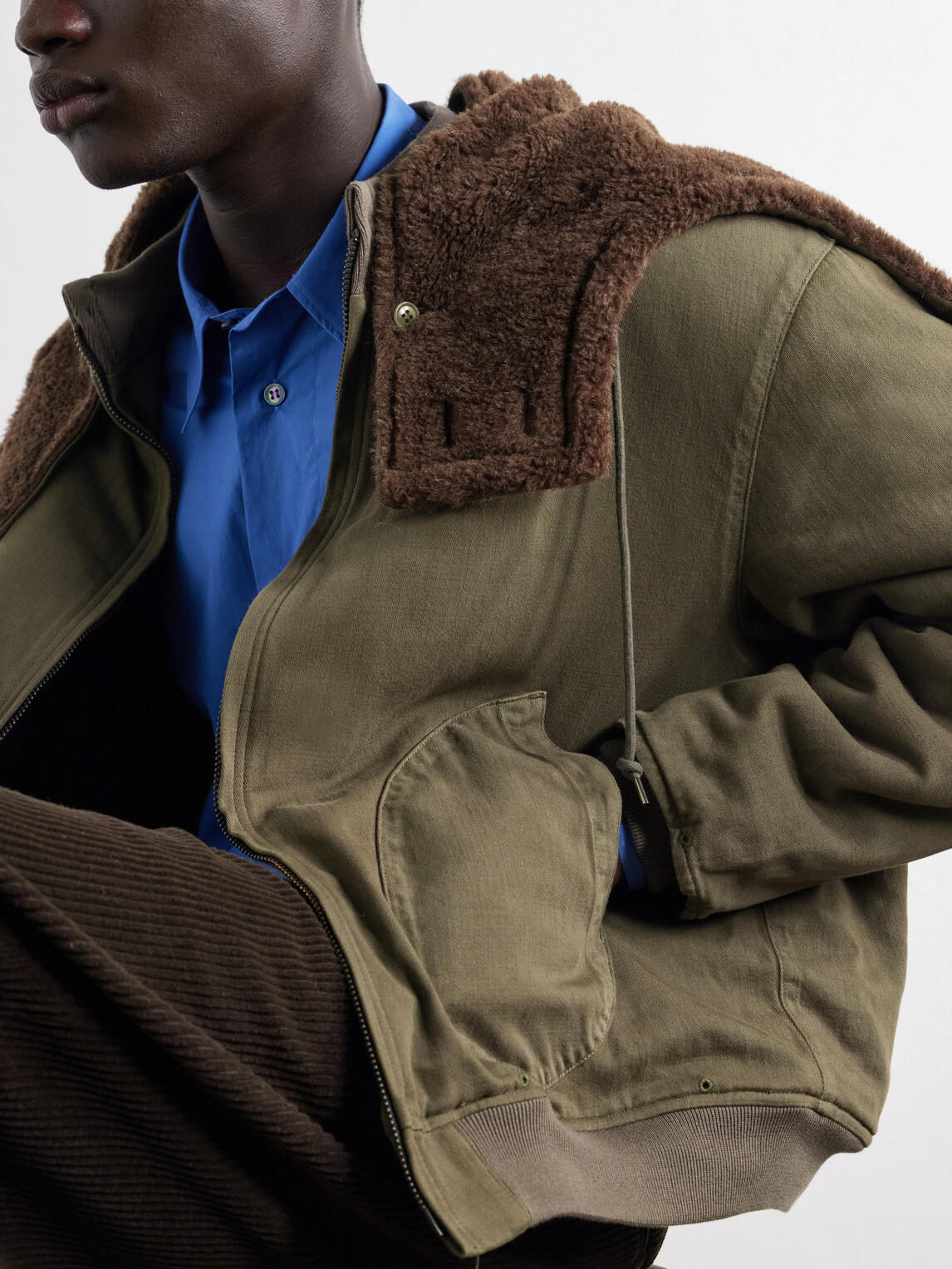 A.PRESSE - Hooded Plush-Trimmed Cotton-Canvas Bomber Jacket - Green