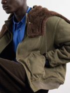 A.PRESSE - Hooded Plush-Trimmed Cotton-Canvas Bomber Jacket - Green