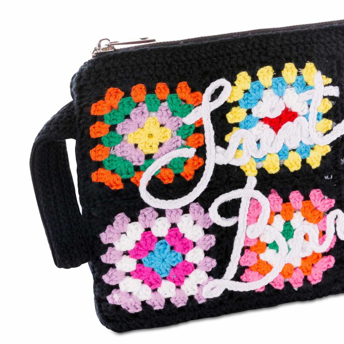 MC2 Saint Barth Parisienne Black Crochet Pouch Bag With Saint Barth Embroidery
