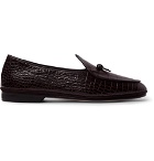 Rubinacci - Marphy Suede-Trimmed Croc-Effect Leather Loafers - Men - Dark brown
