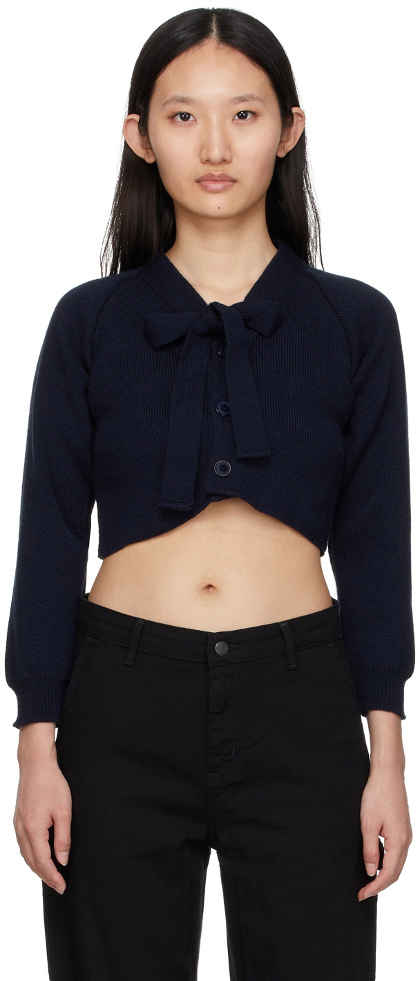 Comme des Garçons Girl Navy Lochaven Of Scotland Edition Bow Cropped  Cardigan