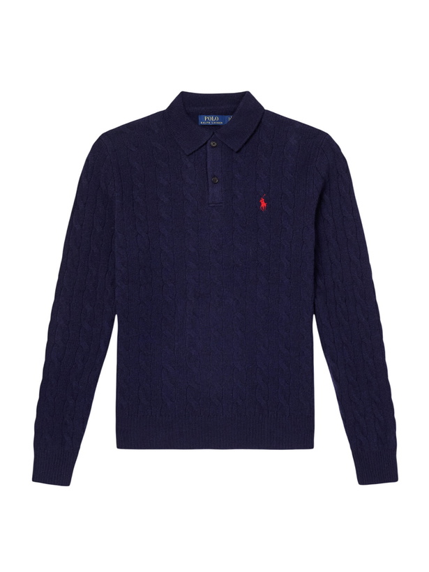 Photo: Polo Ralph Lauren - Cable-Knit Wool and Cashmere-Blend Polo Sweater - Blue