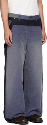 Khoki Blue Vintage-Effect Work Trousers