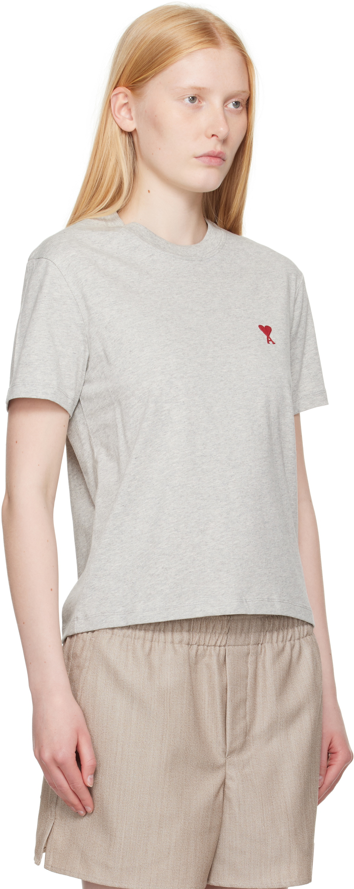 Tシャツ・カットソー Ami Paris T-Shirt Ami De Coeur Grey In Cotton AMI Paris Gray Cotton Ami de Coeur T-shirt AMI