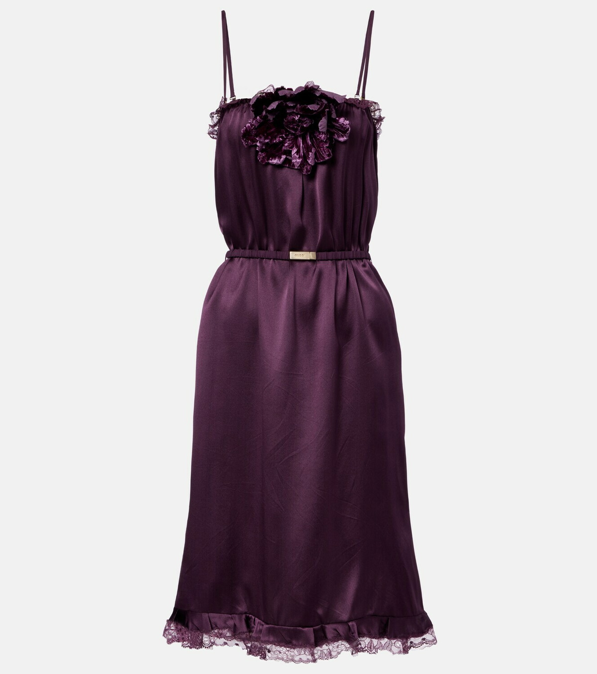 Gucci Lace-trimmed silk satin midi dress