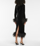 Saint Laurent Feather-trimmed velvet gown