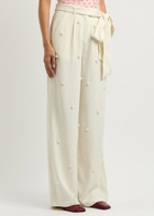 Sister Jane Polo Pearl Wide-leg Twill Trousers White