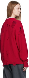 Charles Jeffrey LOVERBOY Red Distressed Logo Sweater