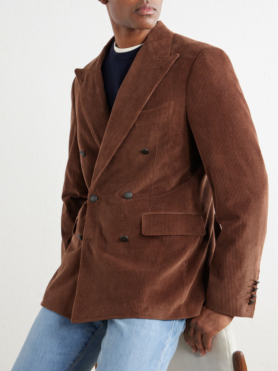 Canali - Capri Double-Breasted Cotton-Corduroy Blazer - Brown