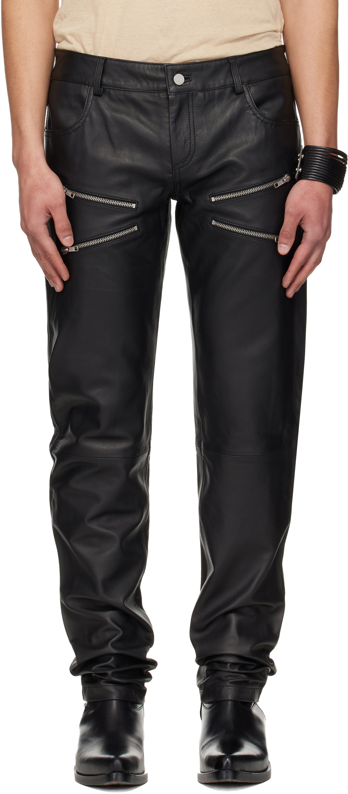 Deadwood Khaki Deetz Double Knee Leather Pants Deadwood
